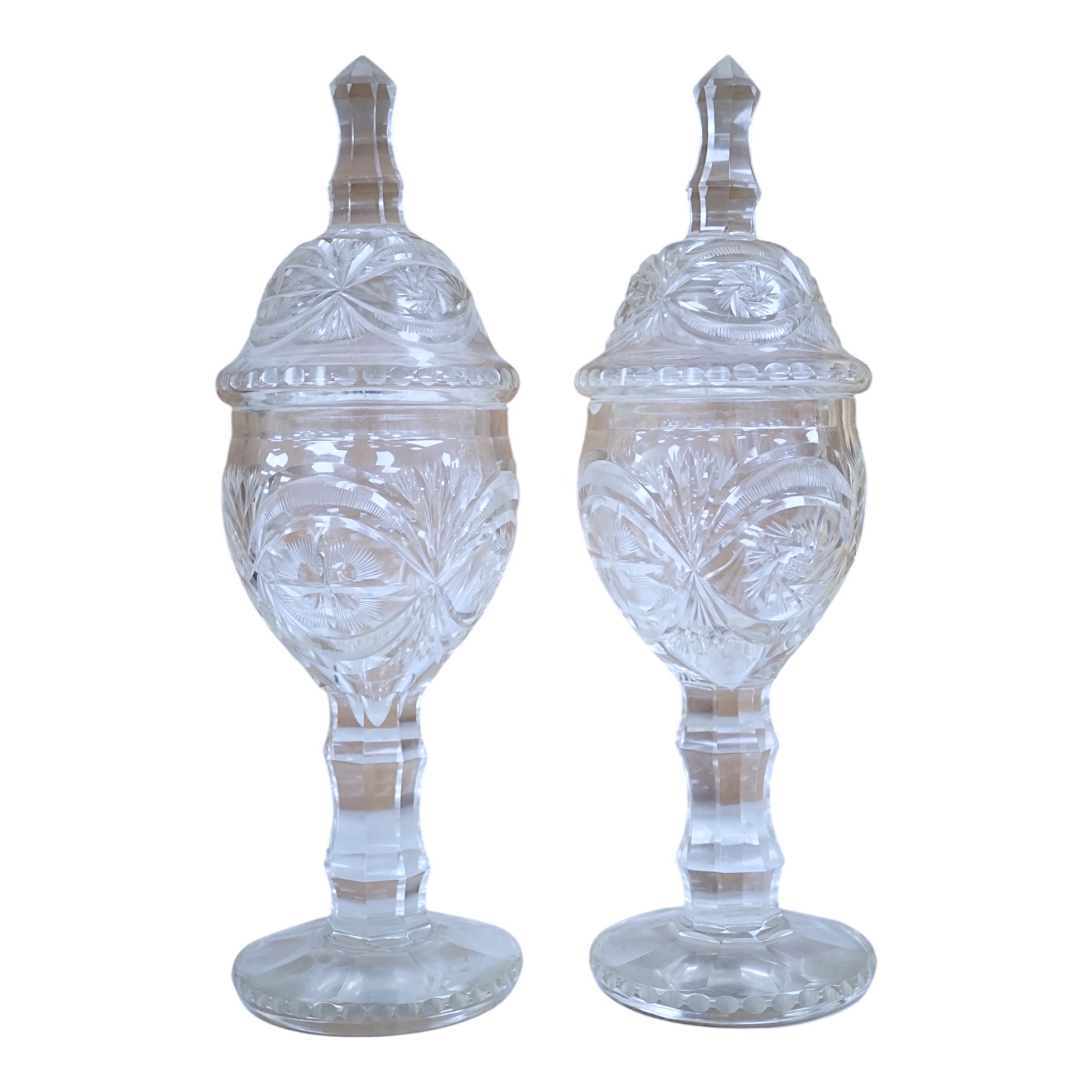 A pair of Bohemian glass sweetmeat vases and covers, 31cm. Condition - fair